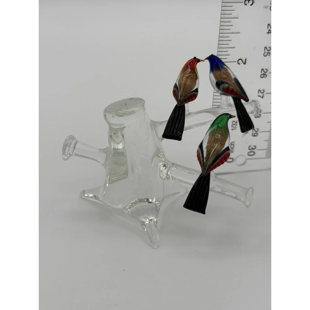 Vintage Murano Venice Italy Art Glass Birds On Branch Miniature Figurine